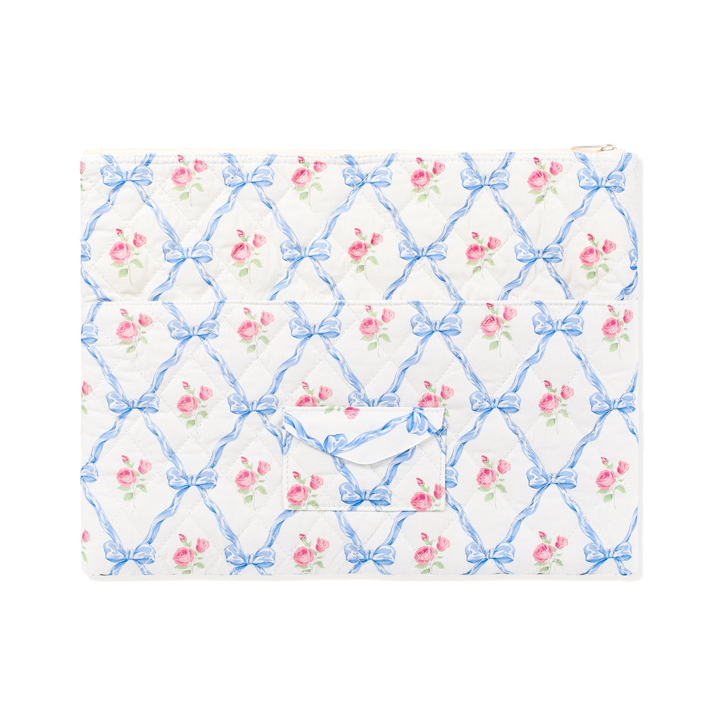 Églantine Rose Print Laptop Sleeve - 15-16 inch landscape in Blue Floral