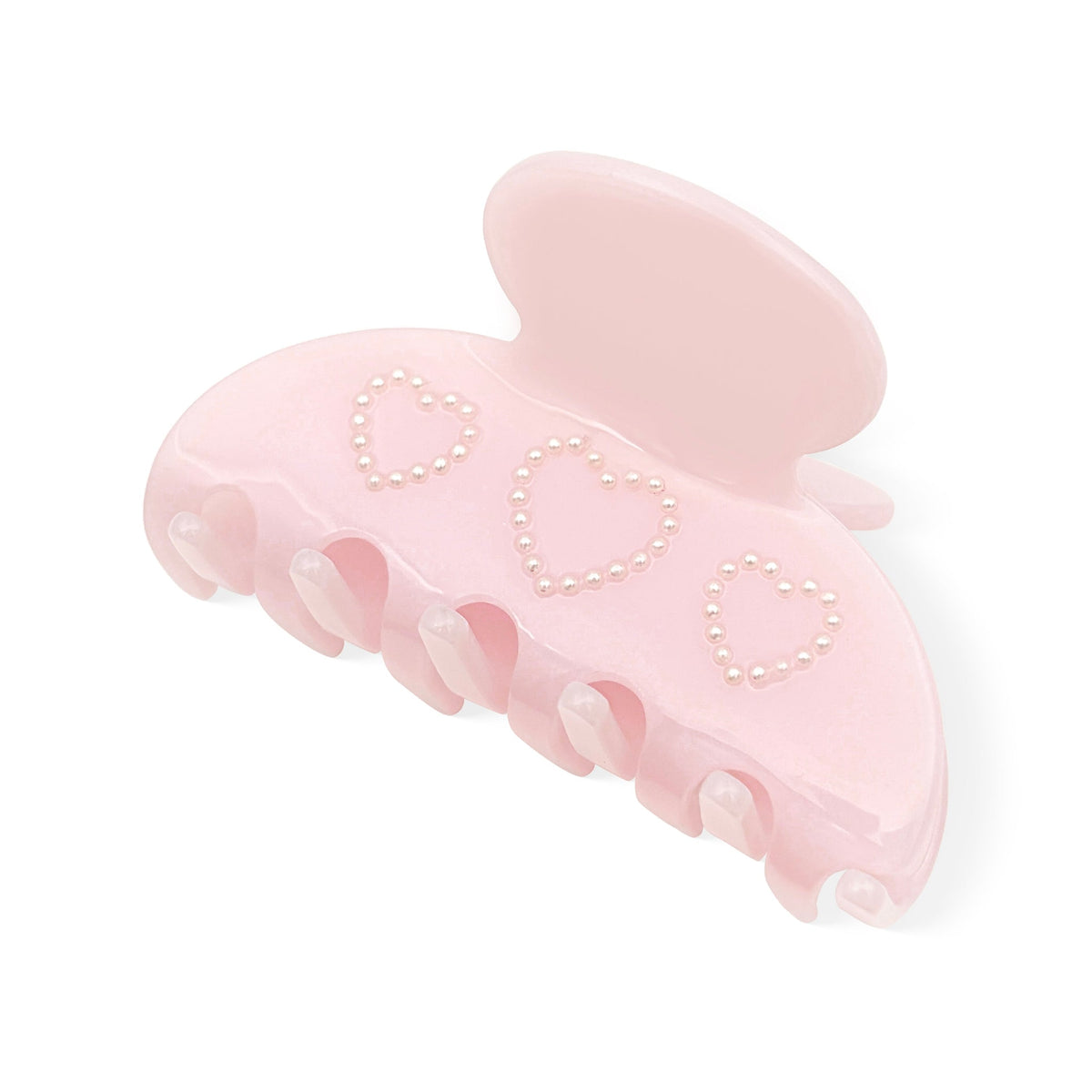 Nacrine Pearl Heart Hair Claw Clip - front view in Pink Main image