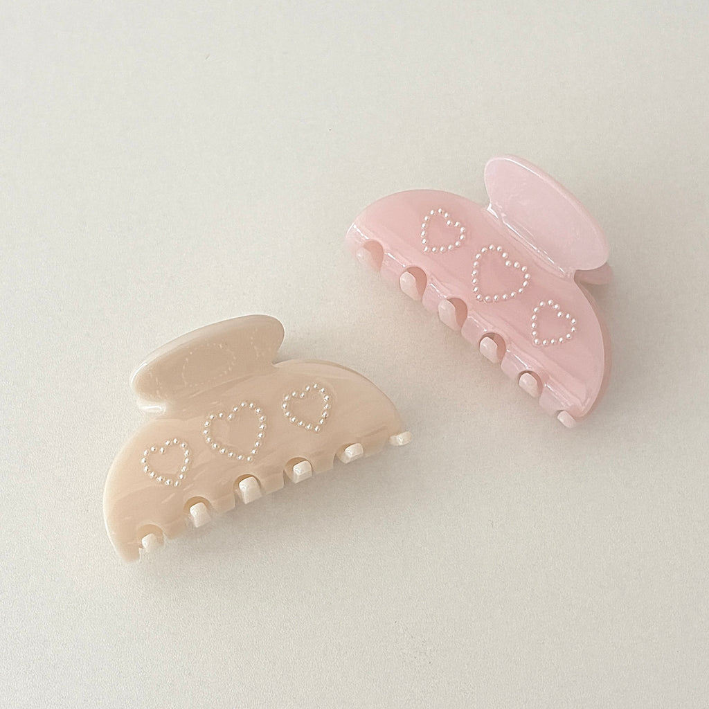 Nacrine Pearl Heart Hair Claw Clip - Pink and Cream side by side