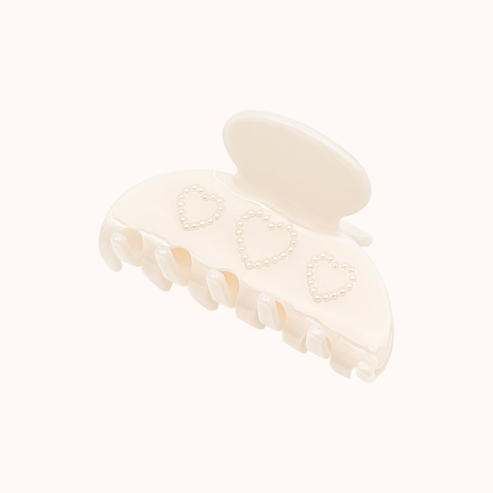 Nacrine Pearl Heart Hair Claw Clip - Cream