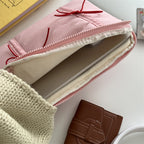 Nastrina Double Bow Laptop Sleeve - inside with soft lining in Pink