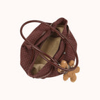 Oursette Teddy Charm Check Tote Bag - Burgundy - open zip top and lining