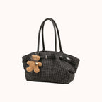 Oursette Teddy Charm Check Tote Bag - Charcoal Black - three-quarter view
