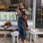 Oursette Teddy Charm Check Tote Bag - Mocha Brown - worn on the shoulder