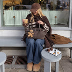 Oursette Teddy Charm Check Tote Bag - Mocha Brown - held on the lap