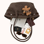 Oursette Teddy Charm Check Tote Bag - Mocha Brown - fits a laptop, phone, wallet and everyday essentials