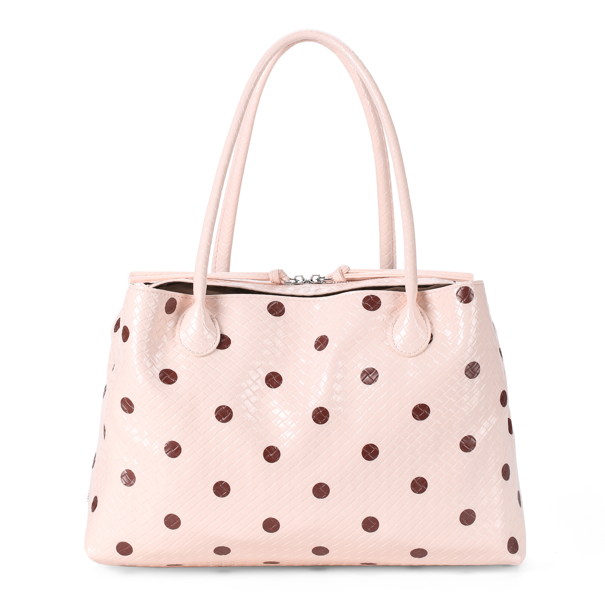 Pralinette Polka Dot Vegan Leather Shoulder Bag - front view in Pink Main image