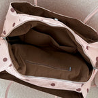 Pralinette Polka Dot Vegan Leather Shoulder Bag - inside with zip pocket in Pink