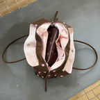 Pralinette Polka Dot Vegan Leather Shoulder Bag - open top view in Brown