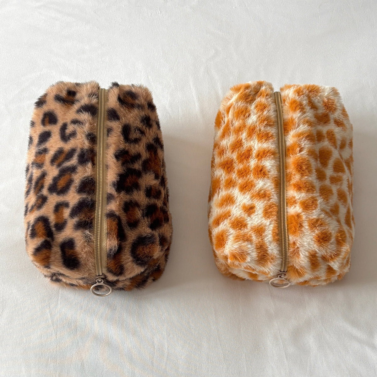 Savanelle Plush Animal Print Beauty Bag - Leopard and Giraffe side by side