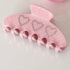 Strassina Polka Dot Rhinestone Hair Claw Clip - close-up of rhinestone hearts