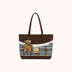 Tartinette Lace-Trim Plaid Tote Bag - Cocoa Plaid - front view