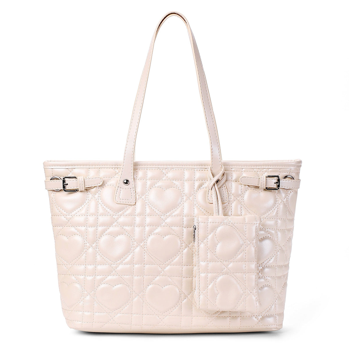 Tendréa Heart Quilted Shoulder Bag - front view in Blush Pink Main image