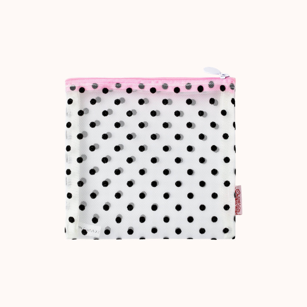 Tulléa Polka Dot Mesh Beauty Bag - Black Dot